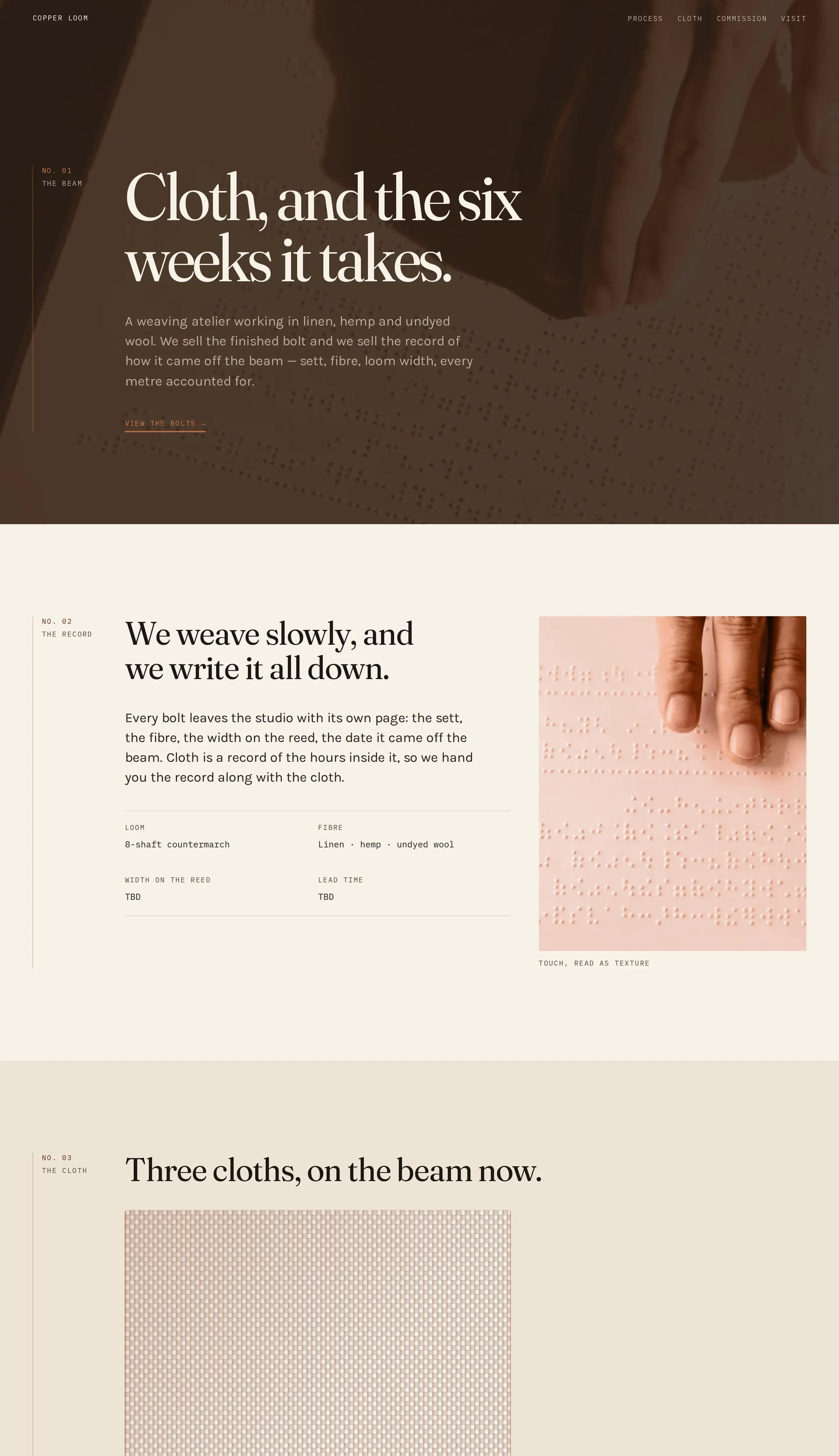Copper Loom template — textile studio website design