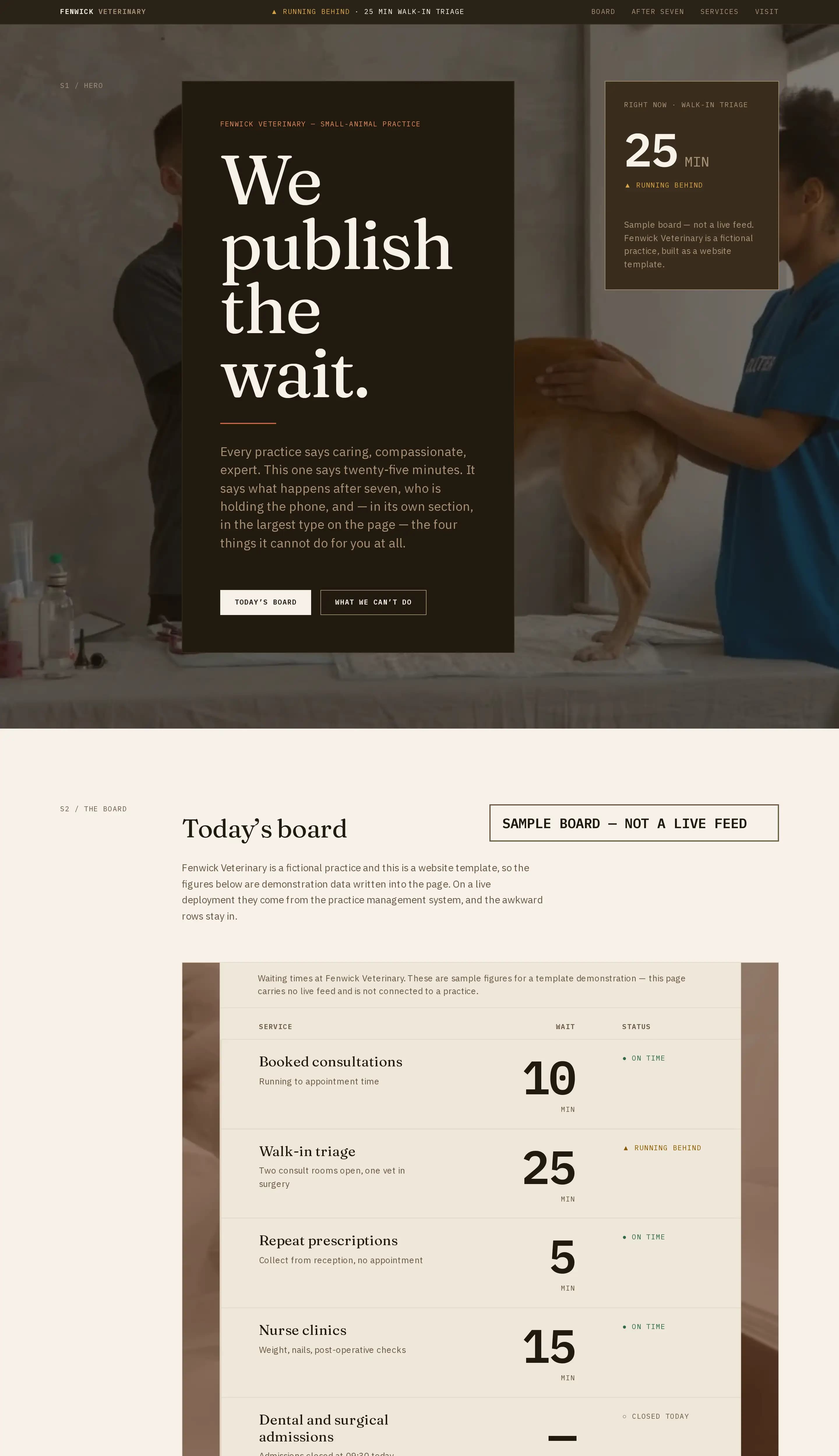 Fenwick Veterinary template — veterinary clinic website design