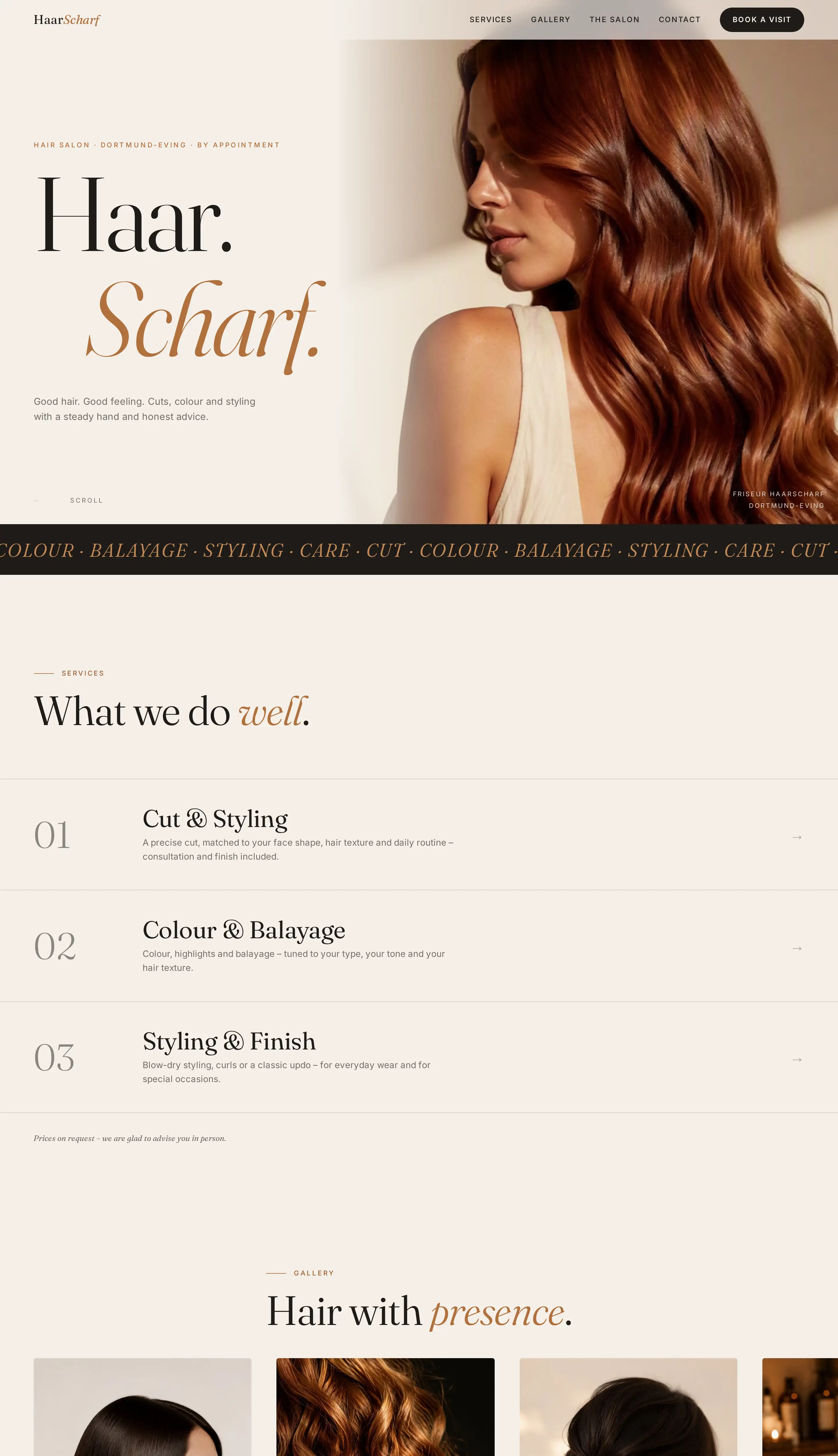 Friseur HaarScharf template — hair salon website design