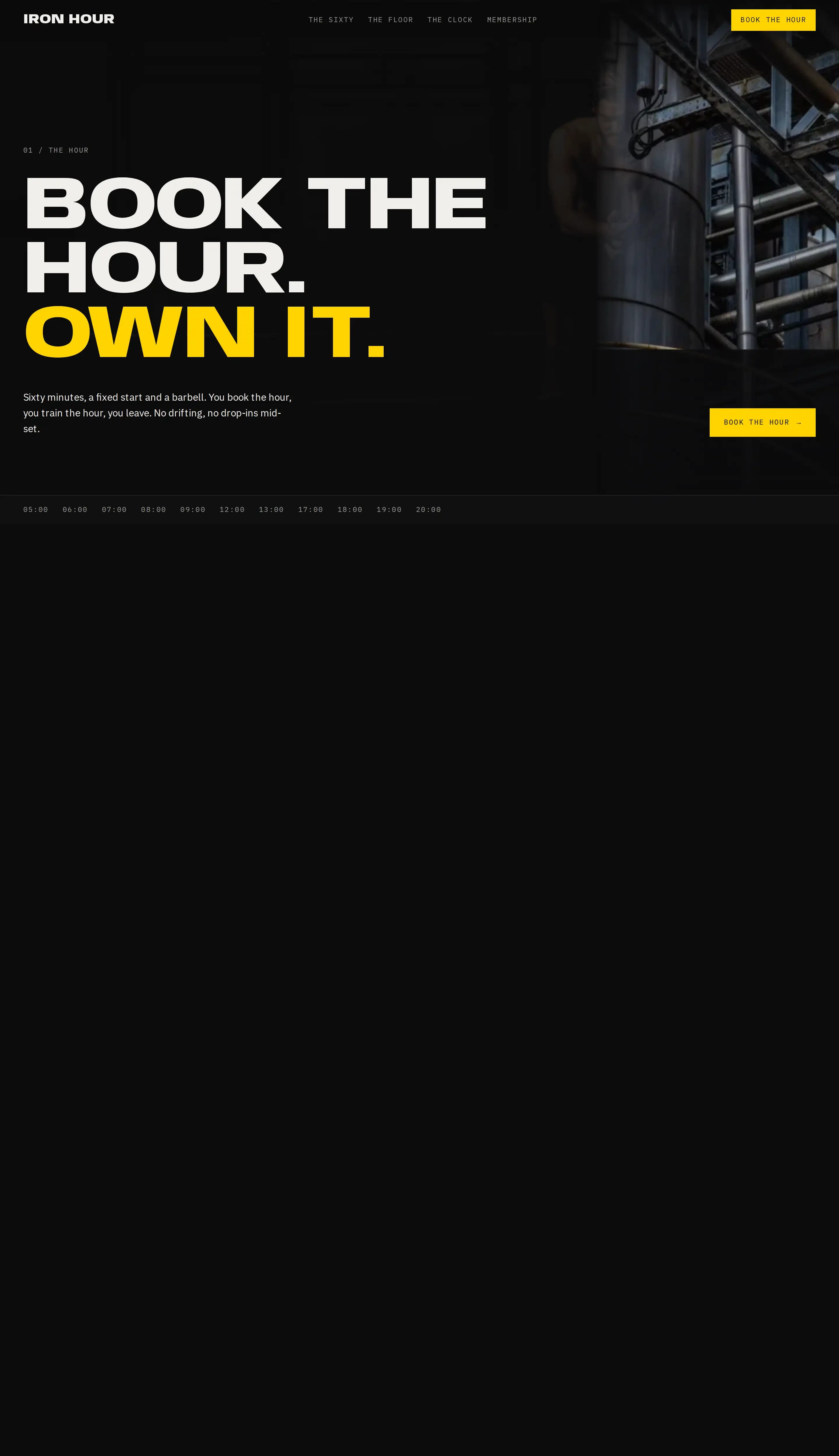 Iron Hour template — gym website design