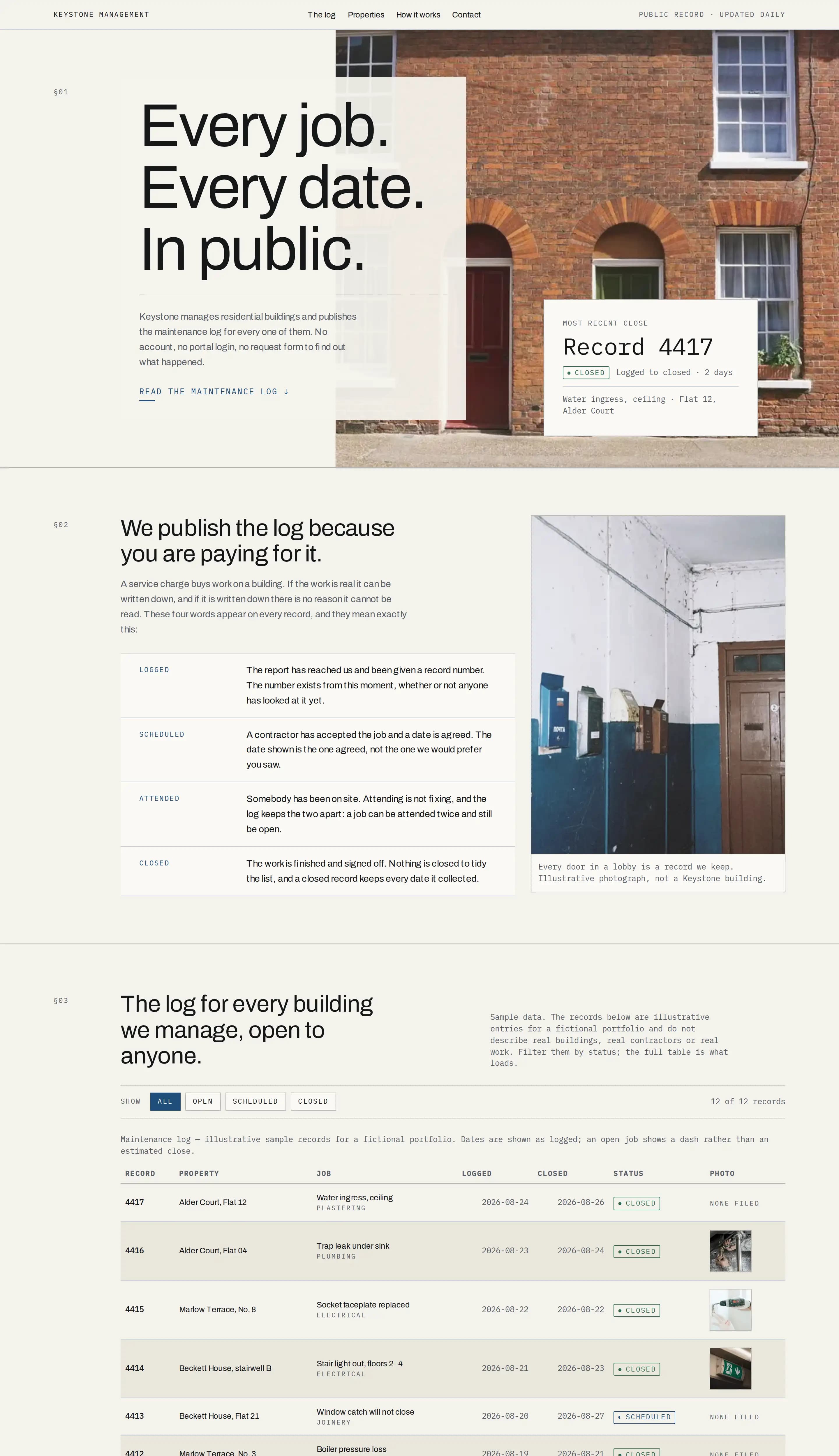 Keystone Management template — property management website design