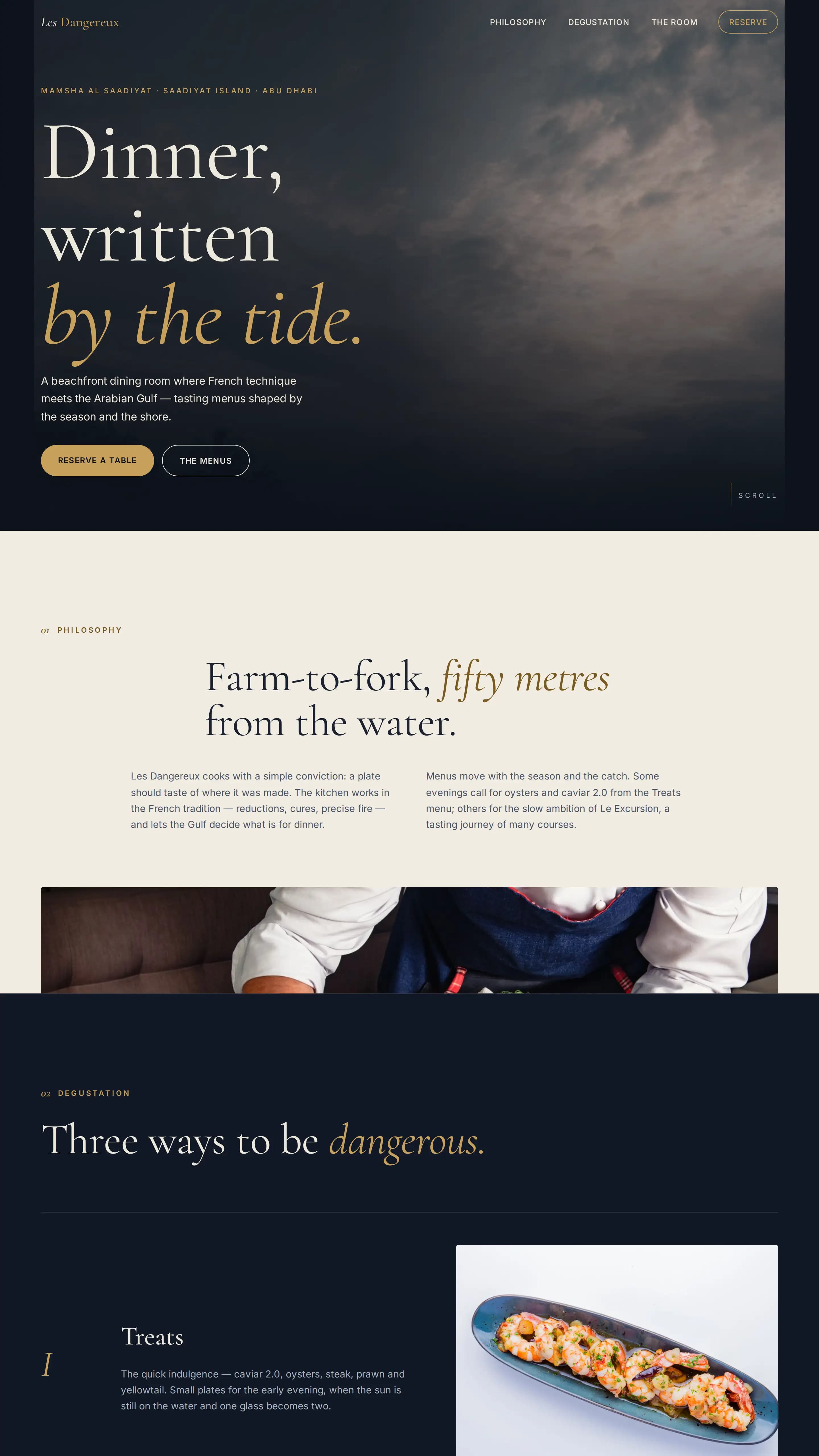 Les Dangereux template — fine dining restaurant website design