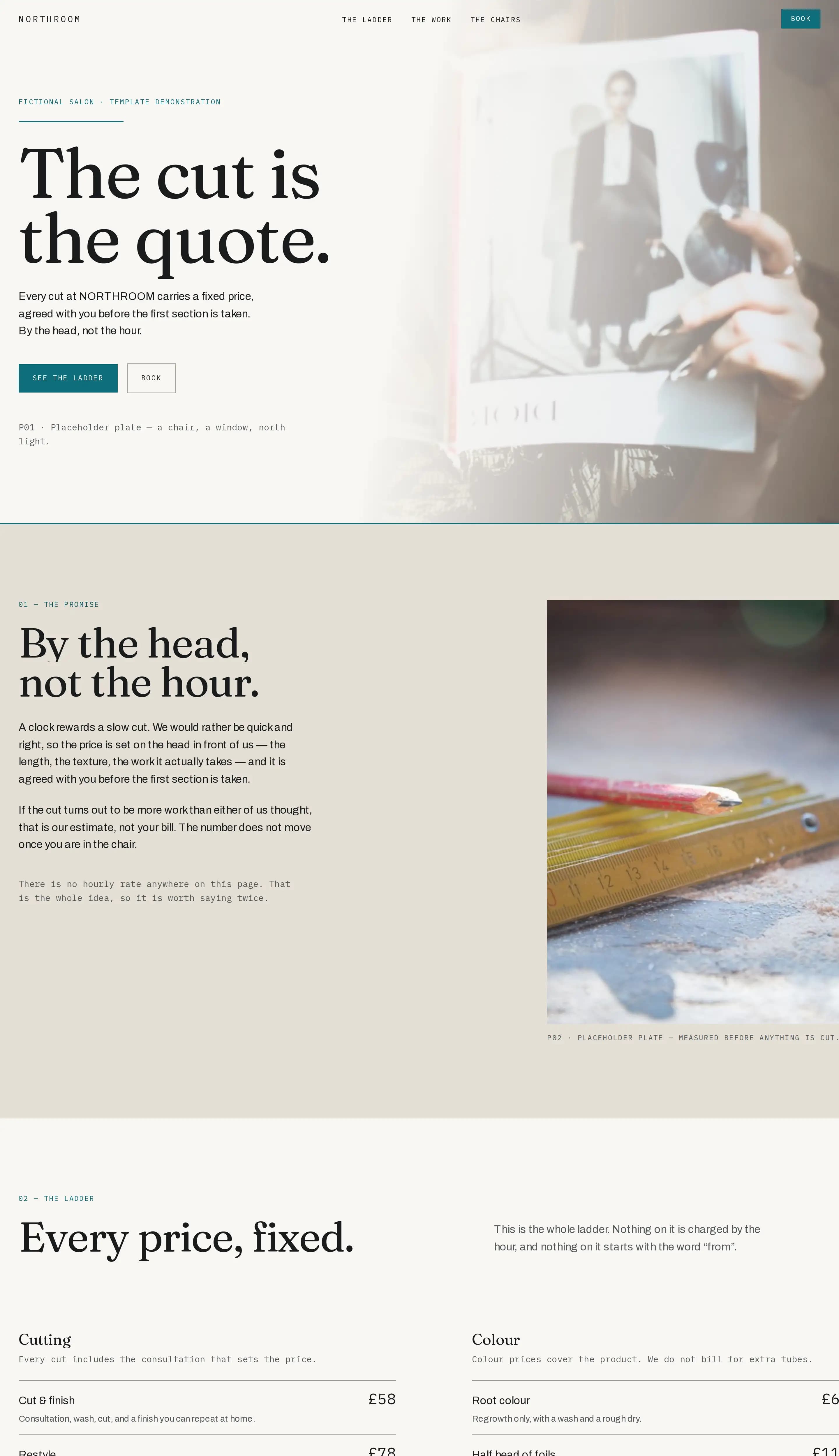 Northroom template — salon website design