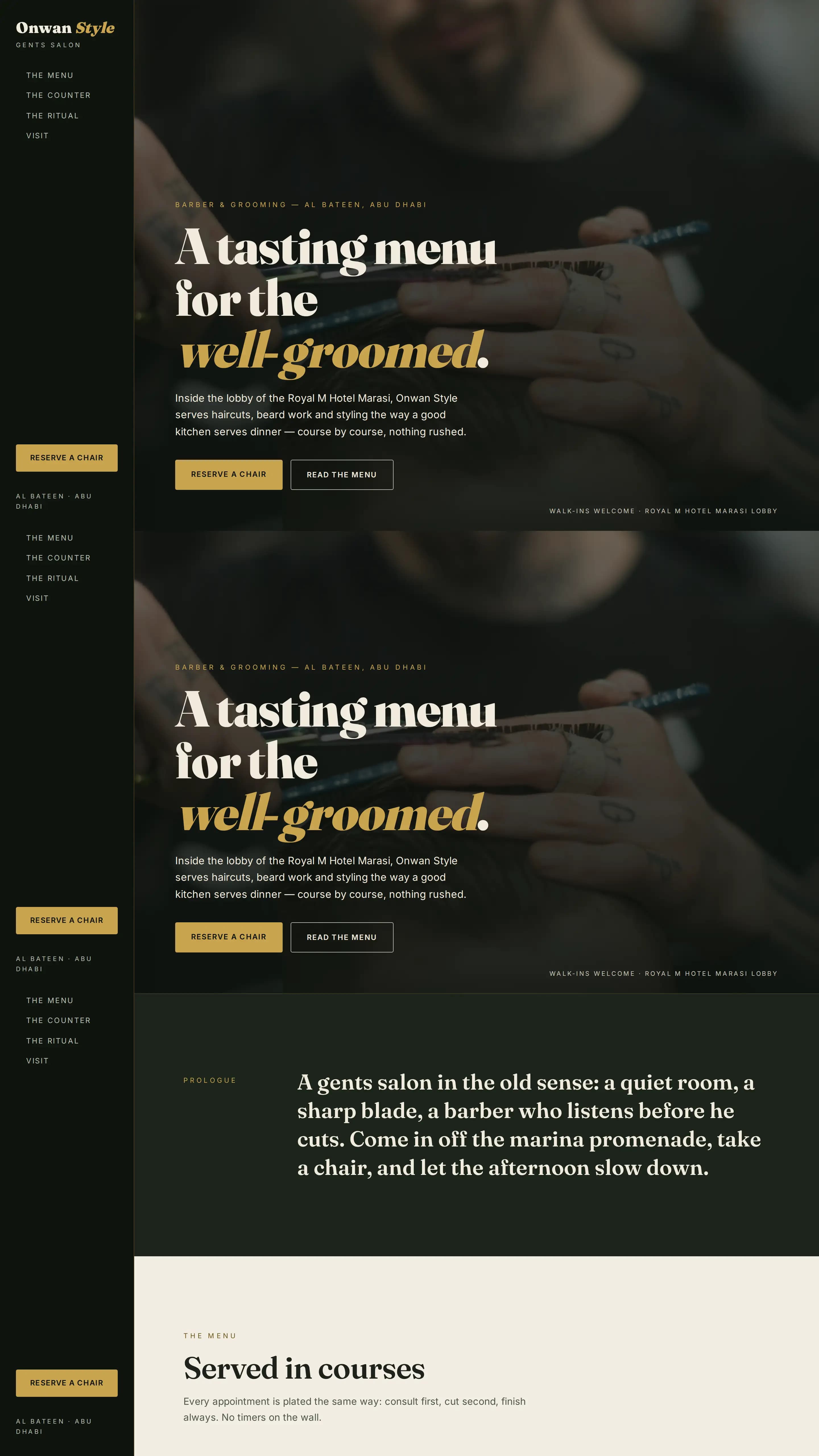 Onwan Style Gents Salon template — barber website design