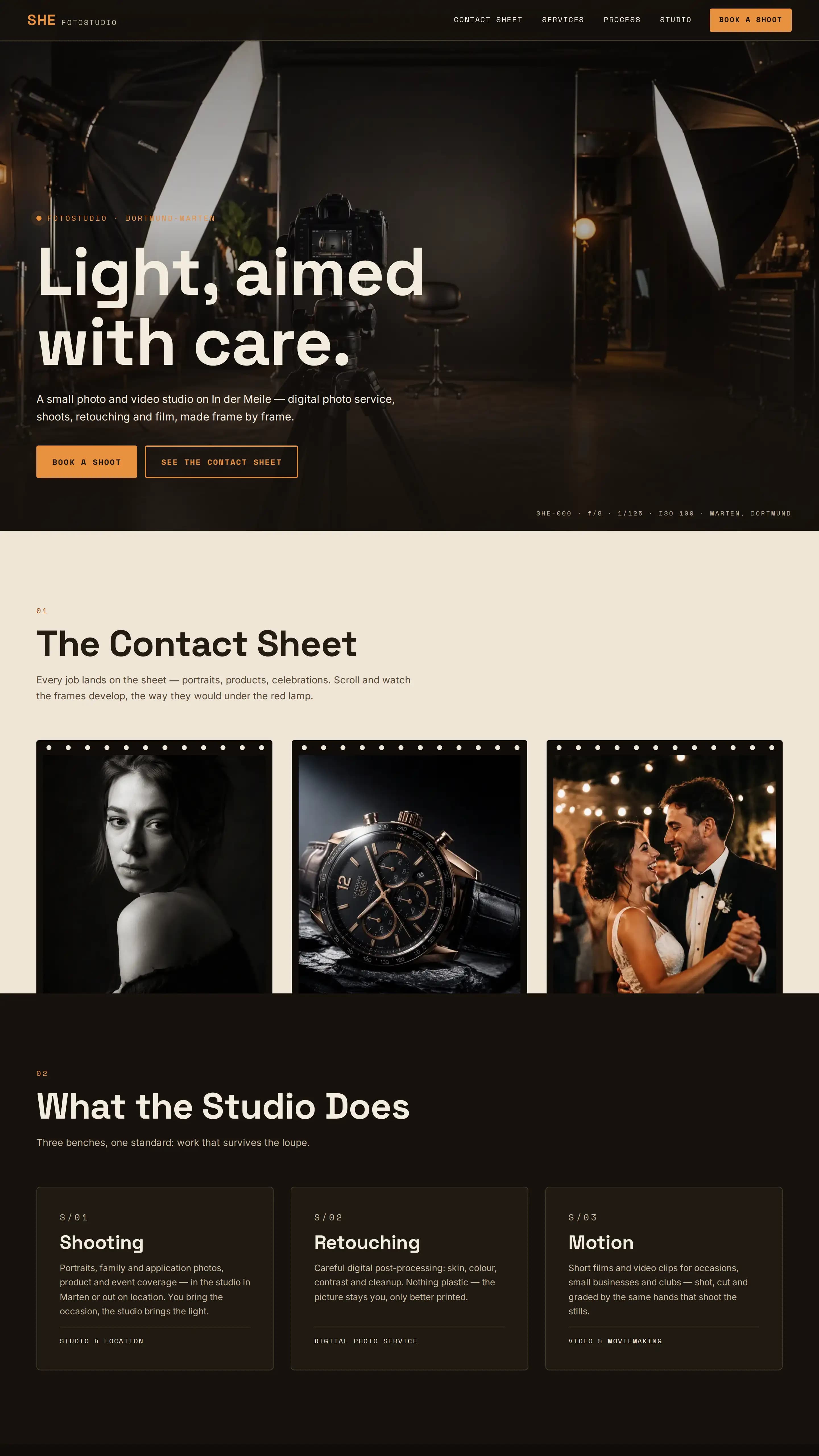 SHE Fotostudio template — photography studio website design