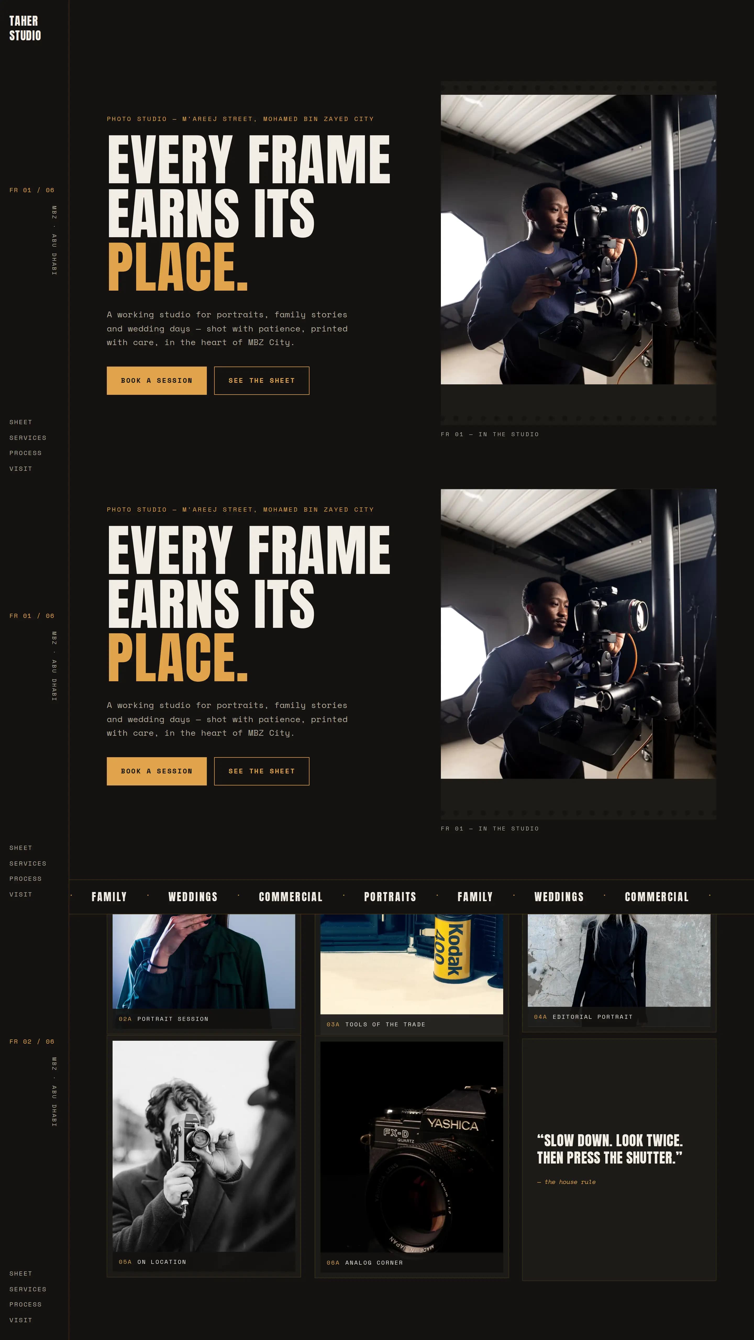 Taher Studio template — photography studio website design