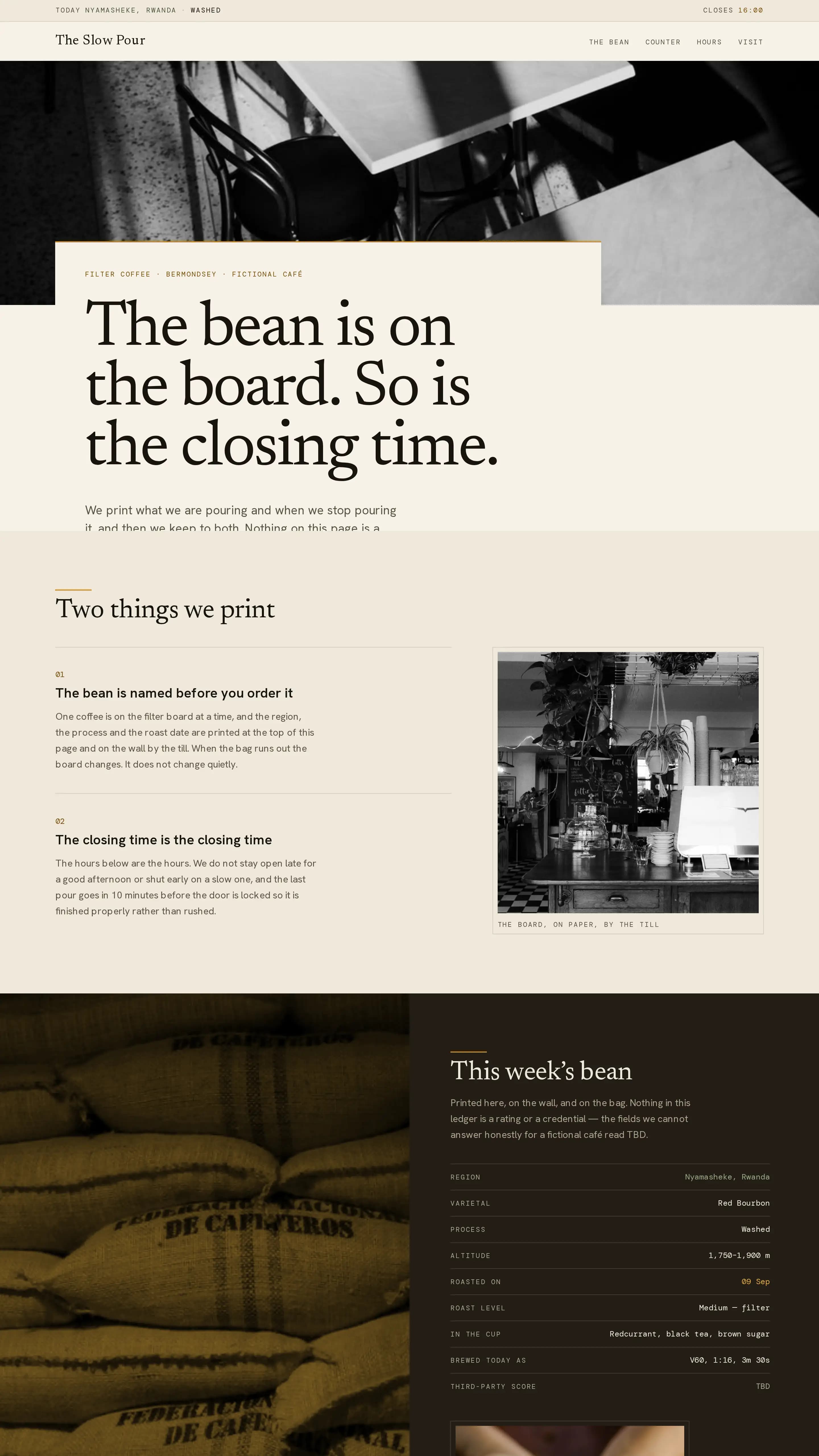The Slow Pour template — café website design